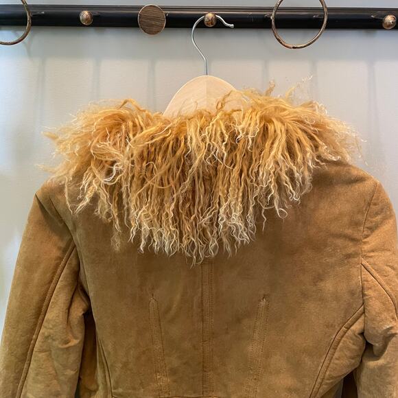 MODA International Vintage Suede Mongolian Fur Jacket Y2K Coat, XS, Excellent! - Picture 6 of 16